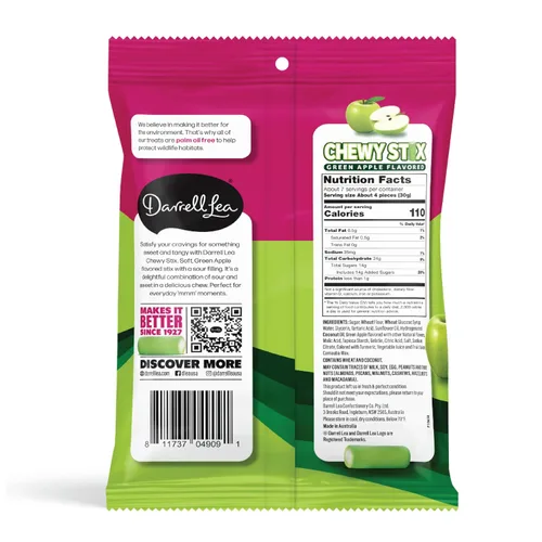 Vista 2 de Darrell Lea Fabulicious Sour Candy Stix, suave y picante, sin sabores artificiales, sin aceite de palma, fabricado en Australia, para compartir