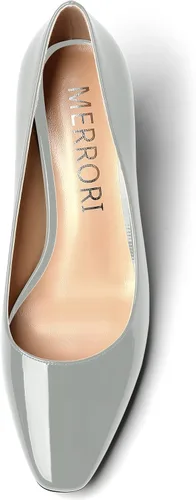 Vista 3 de MERRORI Zapatos de tacón medio con punta cuadrada y charol para mujer, de 2.5 pulgadas