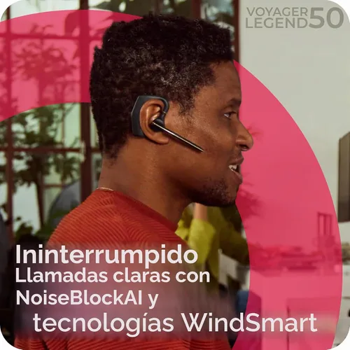 Vista 4 de Poly Voyager Legend 50-M - Auriculares Bluetooth, funda de carga, cancelación de ruido alimentada por IA, tecnología WindSmart de 4 micrófonos
