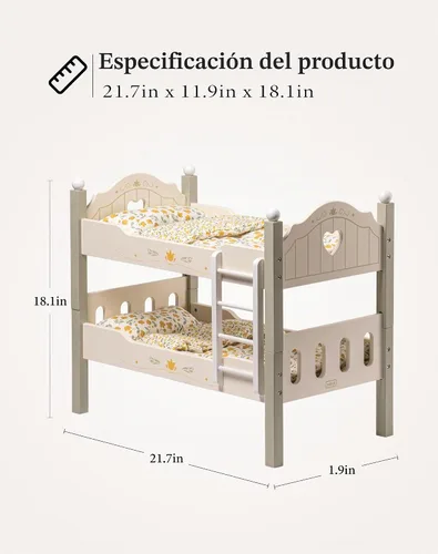 Vista 2 de ROBUD Cuna para Muñeca de Bebé, Camas de Madera para Muñecas de 20 Pulgadas, Literas Verdes para Muñeca de Bebé con Tul, Cama para Muñeca American