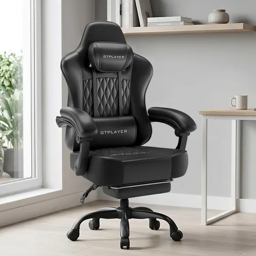Vista 9 de GTPLAYER Silla para videojuegos, silla de oficina para computadora con cojín de resorte de bolsillo, reposabrazos de conexión, cómoda silla