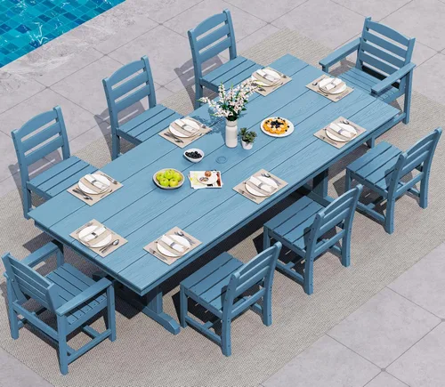 Vista 35 de SERWALL Outdoor 84" HDPE Rectangular Dining Table for 6-8,All-Weather,Aruba