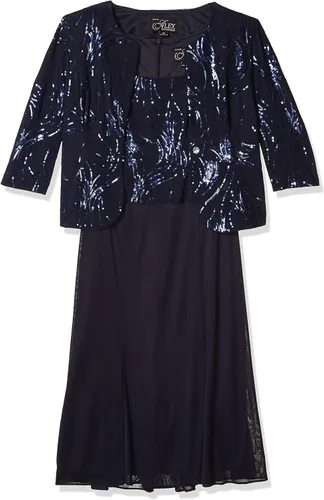 Vista 10 de Alex Evenings Womens Tea Length Mock Jacket Dress with Button Front
