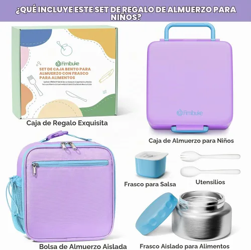Vista 2 de Fimibuke Lonchera Bento para niños con tarro de comida, caja Bento a prueba de fugas con tarro de comida aislado de 8.5 onzas, bolsa de almuerzo