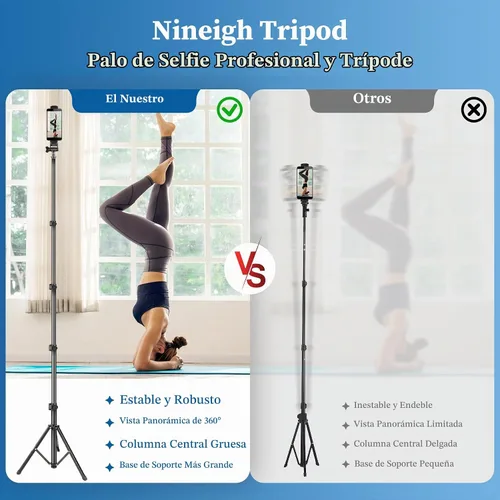 Vista 7 de Nineigh Trípode para Teléfono, Trípode de Palo Selfie de 70", Soporte de Trípode para Teléfono Celular con Control Remoto y Soporte para Teléfono