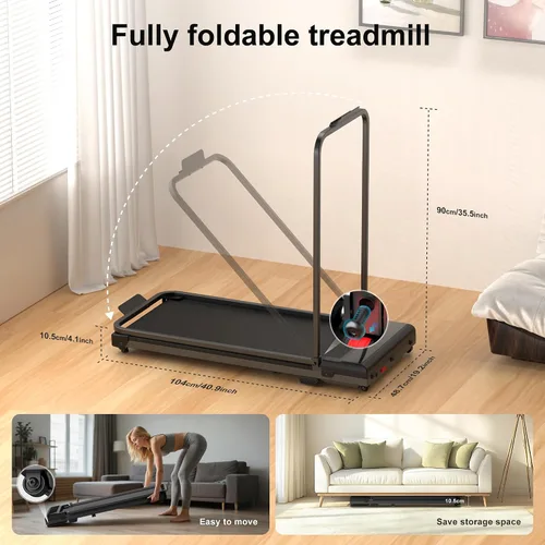 Vista 10 de Walking Pad Treadmill for Home - Foldable Treadmills with Handle Bar Mini Portable Walk Pads Under Desk Small Spaces Compact Folding Electric