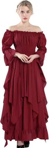Vista 6 de Vestido renacentista para mujer, vestido victoriano, vestido de novia de Beige