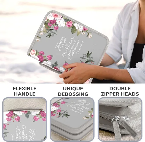 Vista 21 de DEHITE Funda para la Biblia para mujer, fundas de tela prémium para la Biblia para niñas, bolsa de transporte para mujer, ranuras para bolígrafos