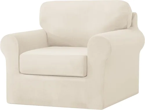 Vista 27 de UNBBRRL Fundas de sofá de 3 piezas para sofá, funda de terciopelo elástico para sillón con 1 funda de cojín de asiento y 1 funda de respaldo