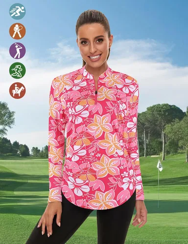 Vista 6 de Misyula - Camisetas de golf para mujer, con cremallera de 14, protección solar, secado rápido, tenis, correr, atletismo, entrenamiento