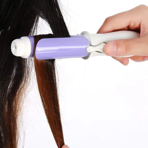 Vista 4 de Rizador de pelo, juego de varita de rizador, mini racimos rizadores portátiles de cerámica rizador de pelo ondulado (Star Bear Purple)