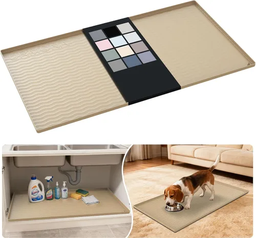 Vista 118 de URMONA - Tapete de silicona impermeable para debajo del fregadero, 16 x 10 Beige