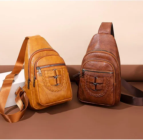 Vista 6 de JRNDNIUO Bolso bandolera de cuero para mujer bolso cruzado de hombro mochila de viaje para hombres y mujeres color marrón grande