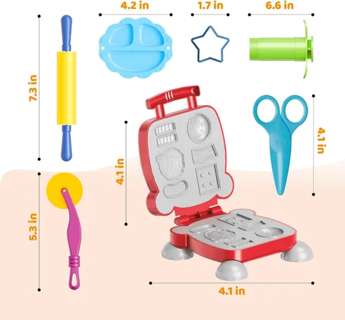 Vista 5 de Herramientas de masa para niños, 41 juguetes de masa, incluyen moldes de comida para jugar, cupcakes, helado, hamburguesa, papas fritas, fideos