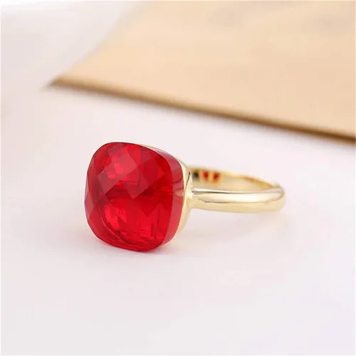 Vista 3 de Ai.Moichien Anillos de diamantes de imitación de rubí, elegantes alianzas de boda, chapados en oro, joyería de compromiso