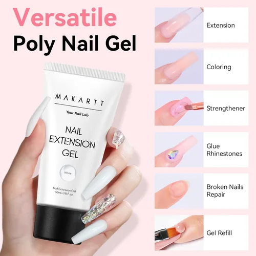 Vista 2 de Makartt - Gel de uñas de polietileno, 1.7 oz (50 ml), extensión para manicura francesa, constructor, fortalecedor, larga duración, fácil de usar