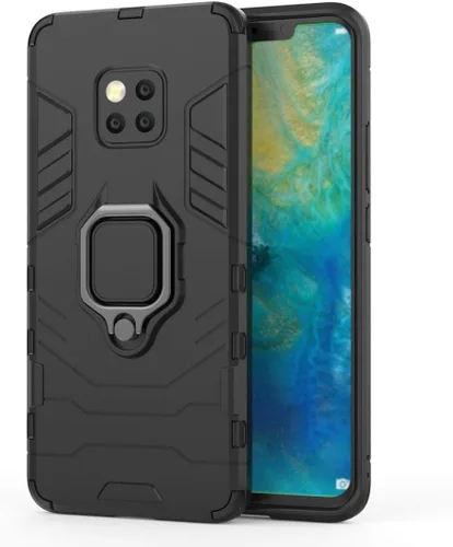 Vista 6 de Compatible con Huawei Mate20 Pro, funda de metal con anillo de agarre a prueba de golpes (funciona con soporte magnético para automóvil), funda Negro