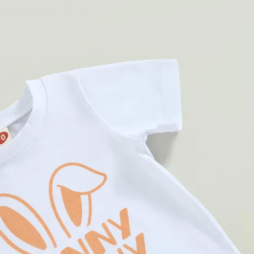 Vista 4 de KtwHarnu Conjunto de camiseta de manga corta con estampado de conejo, 2 piezas, ropa de Pascua para bebé niño