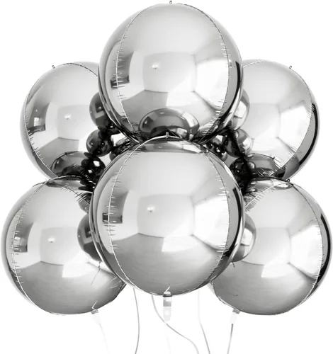 Vista 7 de AULE Decoraciones de globos negros para fiesta, paquete de 6, globos negros metálicos 4D gigantes de 22 pulgadas, globos redondos grandes de Mylar