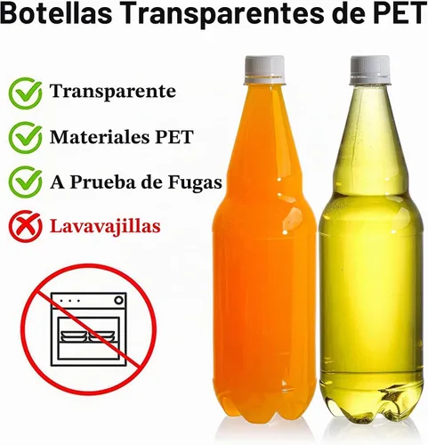 Vista 3 de Hiceeden 10 botellas de refresco de plástico de 33 onzas con tapas, botellas de vino desechables de cuello largo de 1 litro con tapa, botella