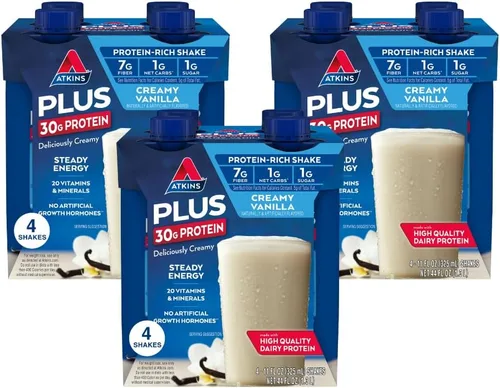 Vista 2 de Atkins Creamy Vanilla Plus Protein Shake & Dark Chocolate Royale - Batido de proteínas, 0.55 onzas de proteína, bajo índice glucémico, 0.07 oz