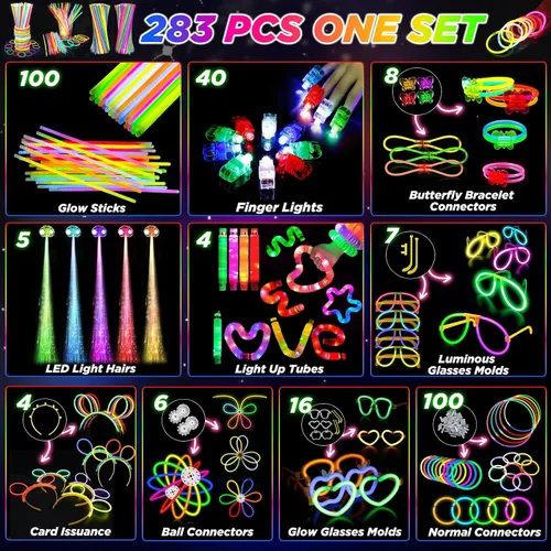 Vista 10 de SHQDD Suministros de fiesta, recuerdos de fiesta que brillan en la oscuridad para adultos y niños, 27 accesorios de carnaval, 56 juguetes con luz
