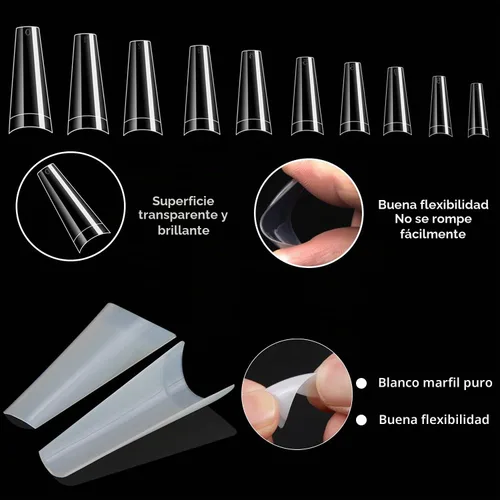 Vista 3 de FEBSNOW 1000 piezas de puntas de uñas acrílicas francesas tipo ataúd/bailarina, uñas artificiales de cobertura media, 10 tamaños, con estuches