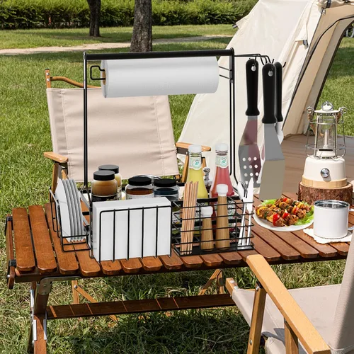 Vista 2 de Carrito para barbacoa, organizador de parrilla para asar al aire libre con soporte para toallas de papel, organizador de utensilios de parrilla