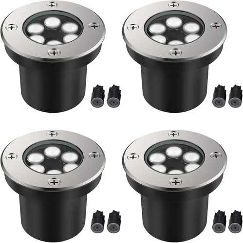 Vista 10 de JESLED Luces de paisaje de bajo voltaje, luces LED de pozo de 6 W IP67 impermeables, 6000 K luces blancas brillantes en el suelo con conectores