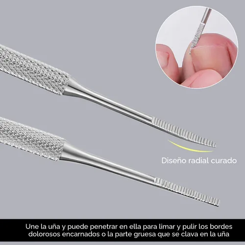 Vista 5 de YINYIN, 2 limas de uñas encarnadas y levantador con estuche de almacenamiento, herramienta de uñas encarnadas de acero inoxidable 100%, herramienta