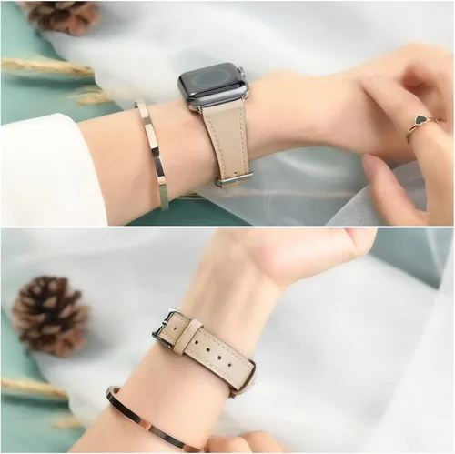 Vista 5 de HANDODO Italian Genuine Leather Band Women for Apple Watch Series 11 10 9 8 7 6 5 4 3 2 1 SE SE2 Ultra 2/3, SGS Certified Dressy Bracelet Cute Strap