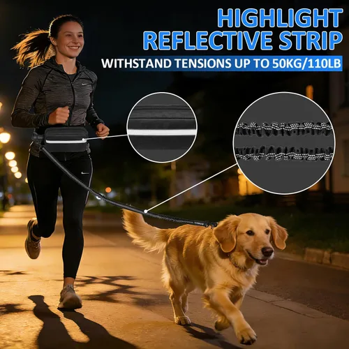 Vista 6 de Philorn Correa de perro manos libres con bolsa, correa de cintura ajustable para pasear perros, correas de correr para perros medianos y grandes