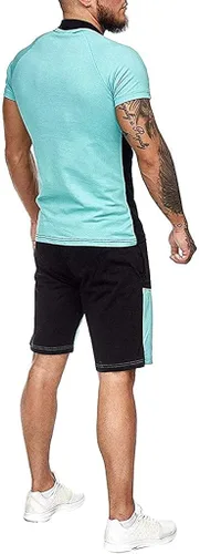 Vista 4 de MARLLCO Men 2 Piece Short Sets Outfits Summer Shirt and Shorts Fit Sport Shorts Set Muscle T-Shirt Beach Shorts Tracksuit