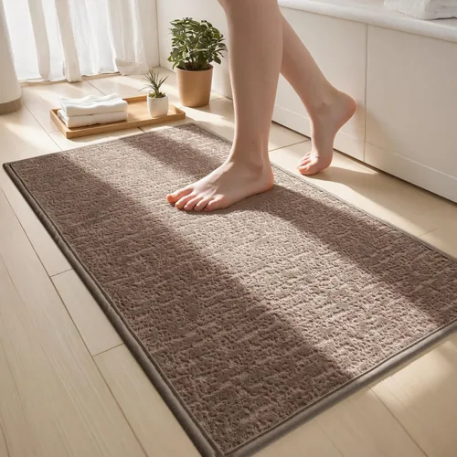 Vista 17 de Tapetes de baño antideslizantes delgados para debajo de la puerta, tapetes de baño de secado rápido absorbentes con respaldo de goma trenzado