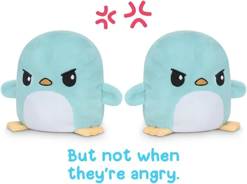 Vista 3 de TeeTurtle Pingüino Plushmate reversible morado estrellado azul claro enojado muestra tu estado de ánimo sin decir una palabra
