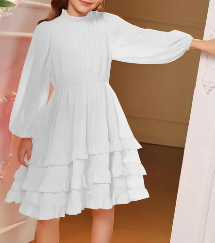 Vista 5 de MITILLY Elegante vestido de manga larga con cuello redondo y volantes para niñas de 6 a 12 años