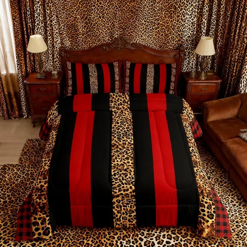 Vista 35 de Manfei Juego de edredón con estampado de leopardo, tamaño individual, juego de ropa de cama con estampado de guepardo marrón y negro, 2 piezas Negro