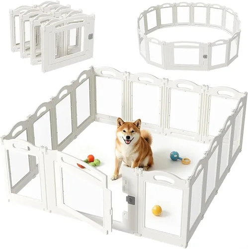 Vista 8 de Corralito plegable de acrílico transparente para perros con puerta, corralito acrílico de 23.6 pulgadas para cachorros, valla fácil de montar