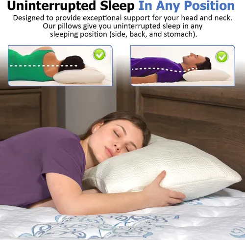Vista 4 de Paquete de 2 almohadas de rayón tamaño Queen derivado de bambú para dormir, juego de almohadas de espuma viscoelástica triturada refrescante