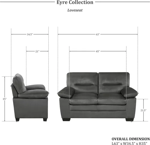 Vista 2 de Lexicon Sofá de 63 pulgadas, cómodo y moderno sofá con brazos en la parte superior de la almohada, sofá para sala de estar, apartamento, sólido