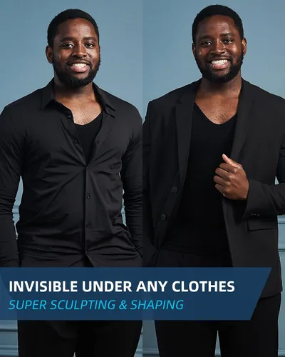 Vista 6 de KOCLES Camisas de compresión Gynecomastia para hombres, faja moldeadora adelgazante para cuerpo, camiseta de entrenamiento con cuello en V