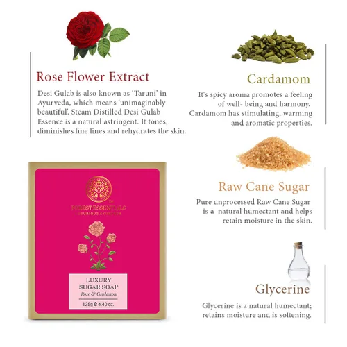 Vista 4 de Forest Essentials Jabón de Azúcar de Lujo - Rosa y Cardamomo 4.41 oz