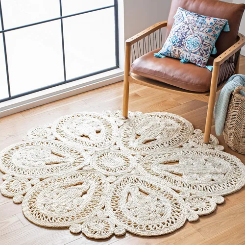 Vista 7 de SAFAVIEH Alfombra redonda de 3 pies, colección de fibra natural, óxido, yute hecho a mano, diseño floral bohemio decorativo (NF360T)