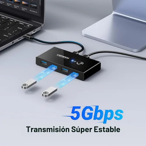 Vista 3 de UGREEN Selector de interruptor USB 3.0, 2 computadoras compartidas, 4 puertos USB, conmutador USB para PC, portátil, teclado, ratón, impresora