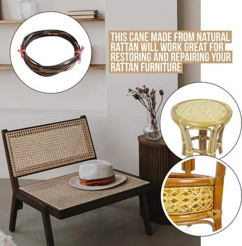 Vista 2 de Cesta de silla de muebles planos de ratán con bastón de reparación natural, marrón oscuro