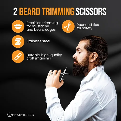 Vista 5 de Beardilizer Kit de cepillo para barba, cepillo de cerdas de jabalí 100% puro, peine de madera de lujo y 2 tijeras para bigote, aseo y cuidado