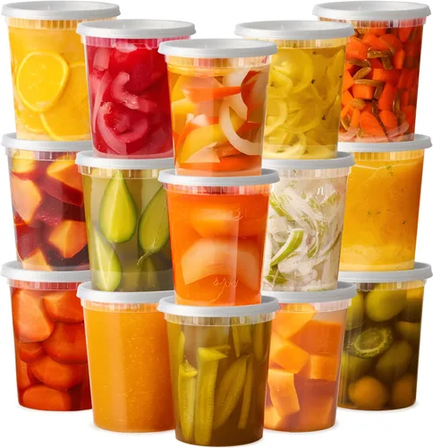 Vista 7 de Contenedores de plástico para almacenamiento de alimentos de 8 onzas con tapas [48 juegos] Microwave, Dishwasher & Freezer Safe, Disposable or