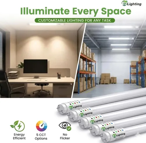 Vista 4 de Bombillas LED T8 de 4 pies, respaldo de batería de emergencia, juego de 5 unidades Reemplazo de tubo fluorescente, 5X CCT sintonizable 2700K a