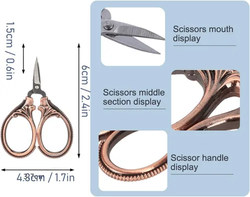 Vista 5 de Tijeras de bordado de costura, tijeras vintage para detalles afilados, bordado de punto de cruz, mini tijeras para manualidades, hilo de costura