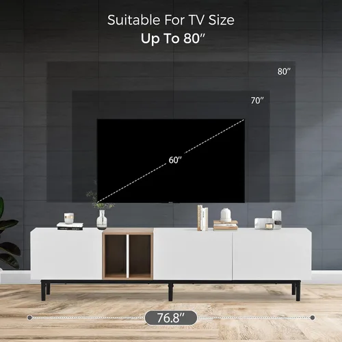 Vista 6 de Moderno soporte de TV con centro de entretenimiento con 3 puertas, soportes de centro multimedia con armarios grandes y mesa de madera resistente al